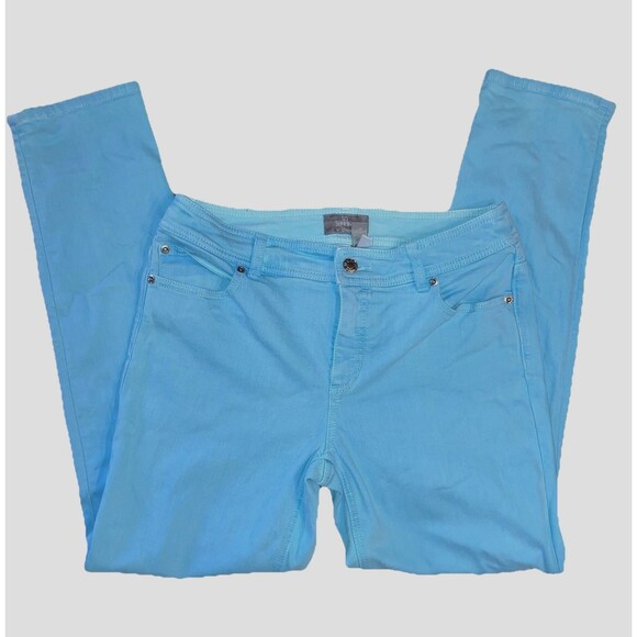 CHICO'S SO SLIMMING sz 8 / sz 1 Turquoise Aqua Blue Denim Jeans Straight Tapered - Picture 1 of 5